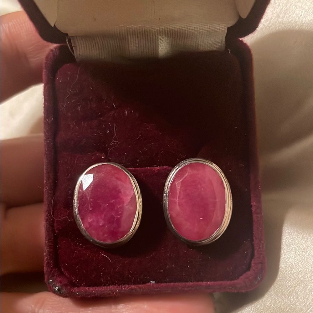 Vintage Ruby Gemstone Sterling stud Earrings hallmarked ADI India